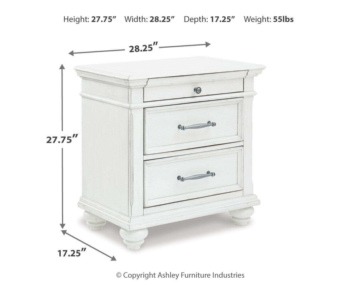 Kanwyn - Three Drawer Night Stand - Whitewash