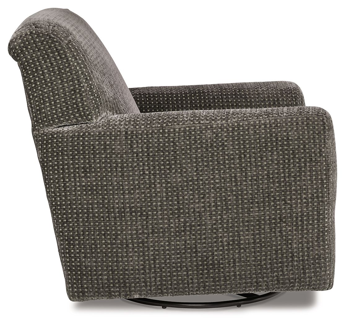 Herstow - Charcoal - Swivel Glider Accent Chair - Fabric