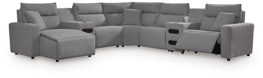 Modmax II - 7-Piece Power Reclining Sectional With LAF Press Back Power Chaise And Audio Consoles - Salt And Pepper - Next-Gen Nuvella