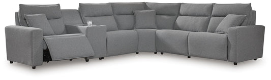 Modmax II - 6-Piece Power Reclining Sectional With Console - Salt And Pepper - Next-Gen Nuvella