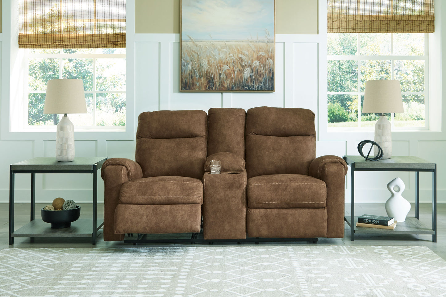 Edenwold - Brindle - Dbl Reclining Loveseat With Console - Faux Leather