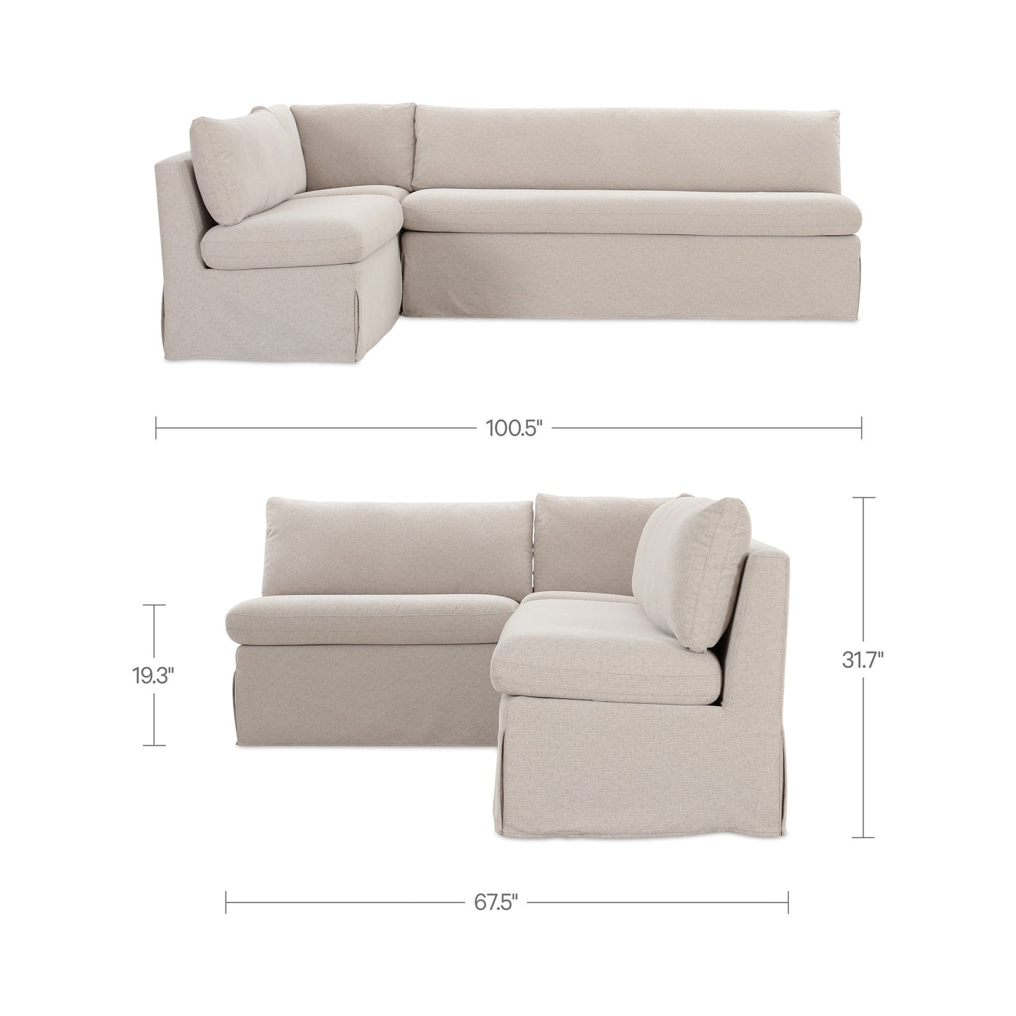 Fable - 3 Piece Slipcover Dining Banquette L-Shape - Beige