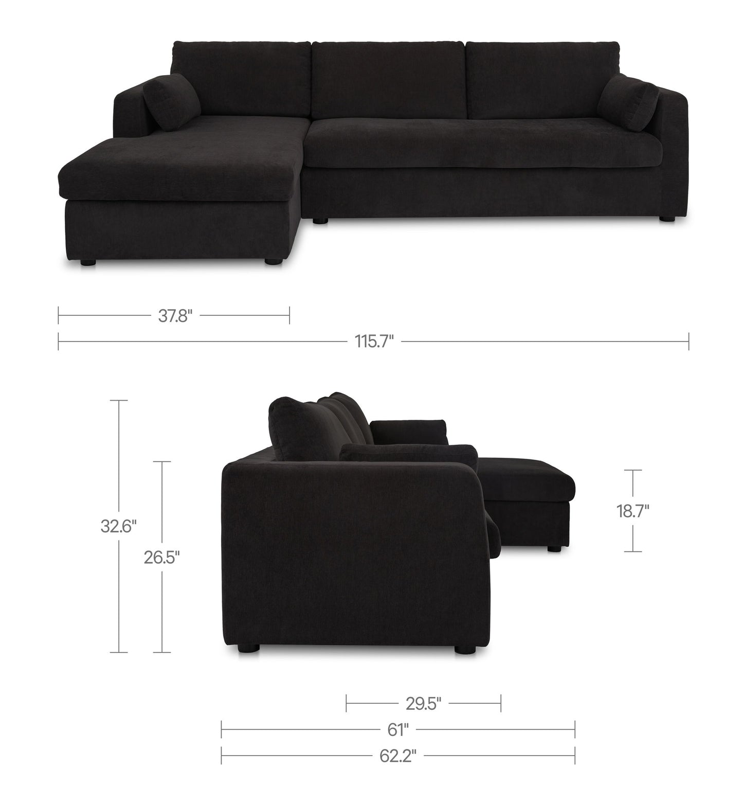 Burrow - Sleeper Sectional With Left Storage Chaise - Black
