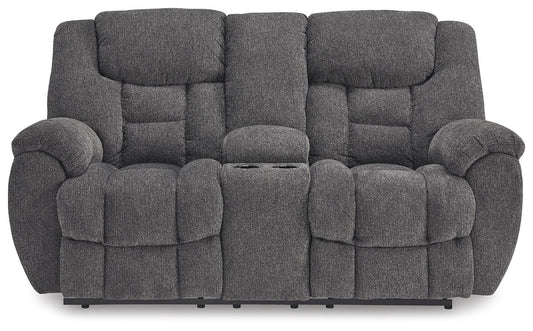 Foreside - Dbl Reclining Loveseat With Console - Charcoal - Next-Gen Nuvella