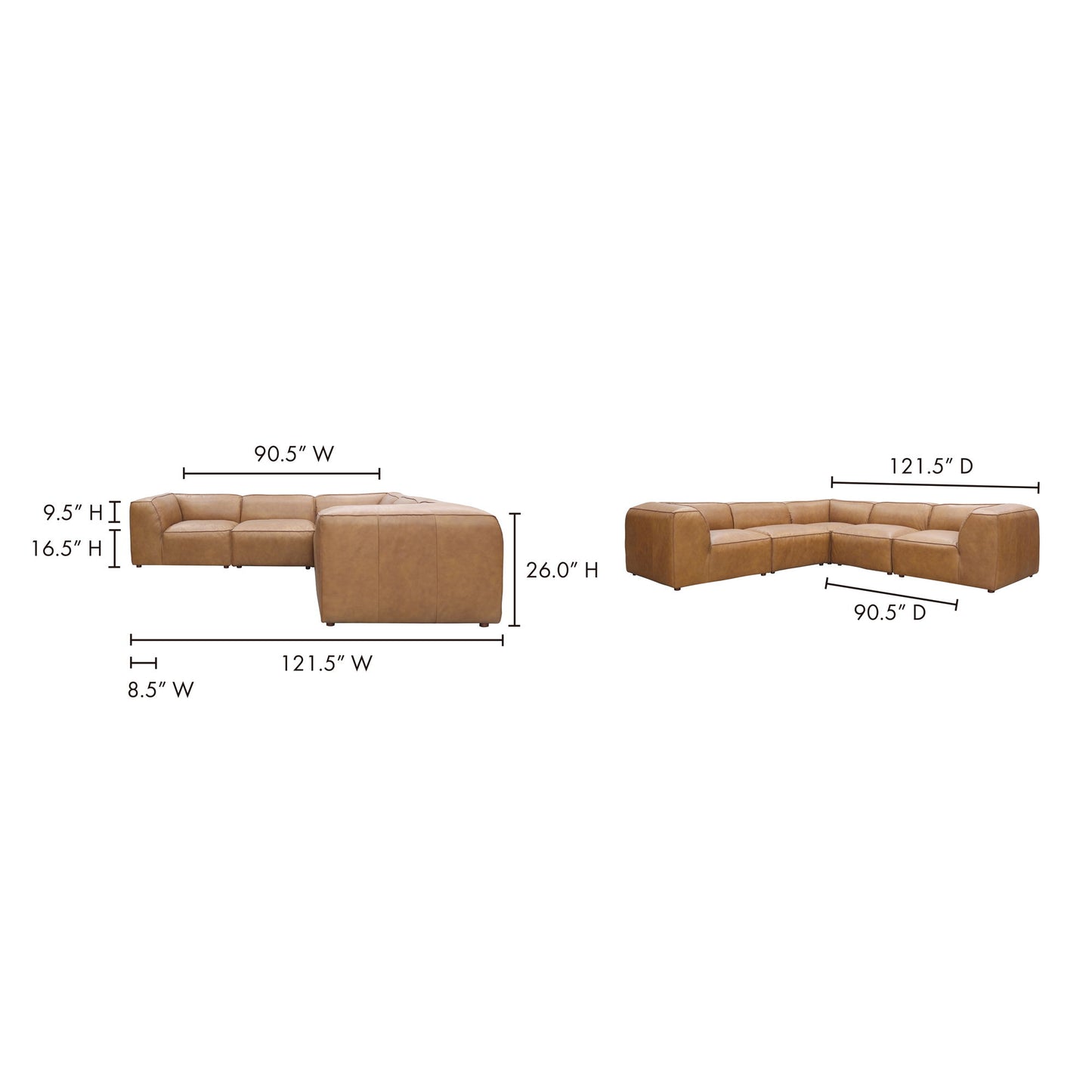 Form - Classic L Modular Leather Sectional - Light Brown