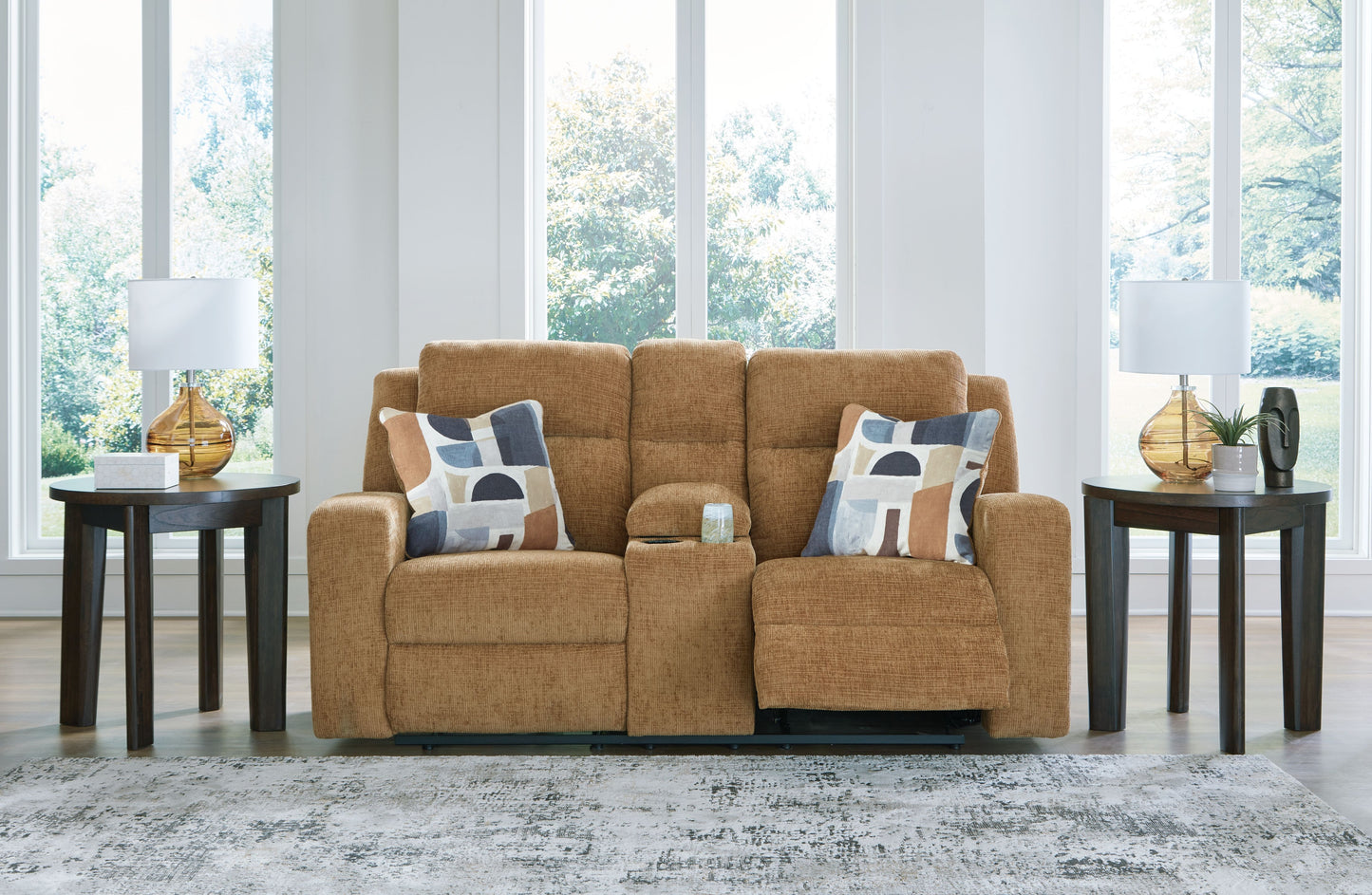 Kanlow - Honey - Dbl Reclining Loveseat With Console - Fabric