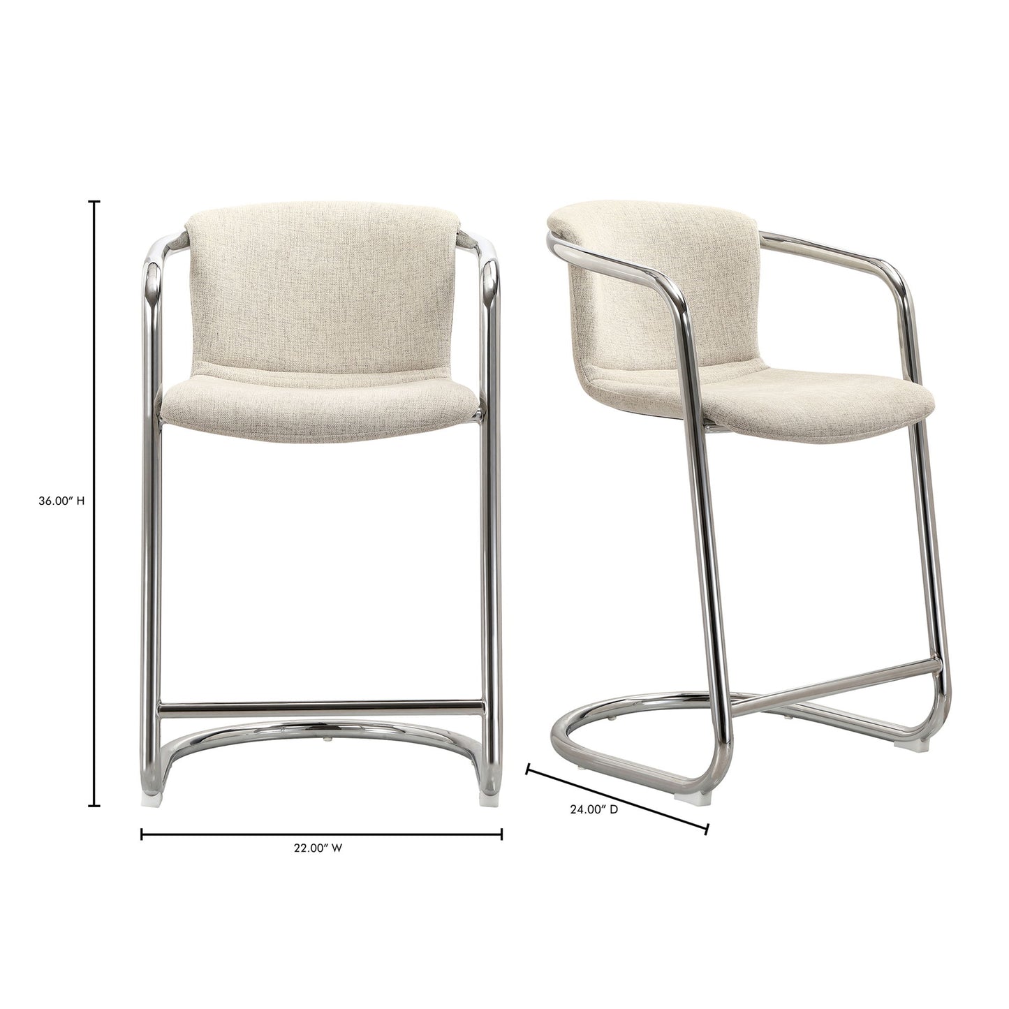 Freeman - Chrome Frame Counter Stool (Set of 2) - Blended Cream