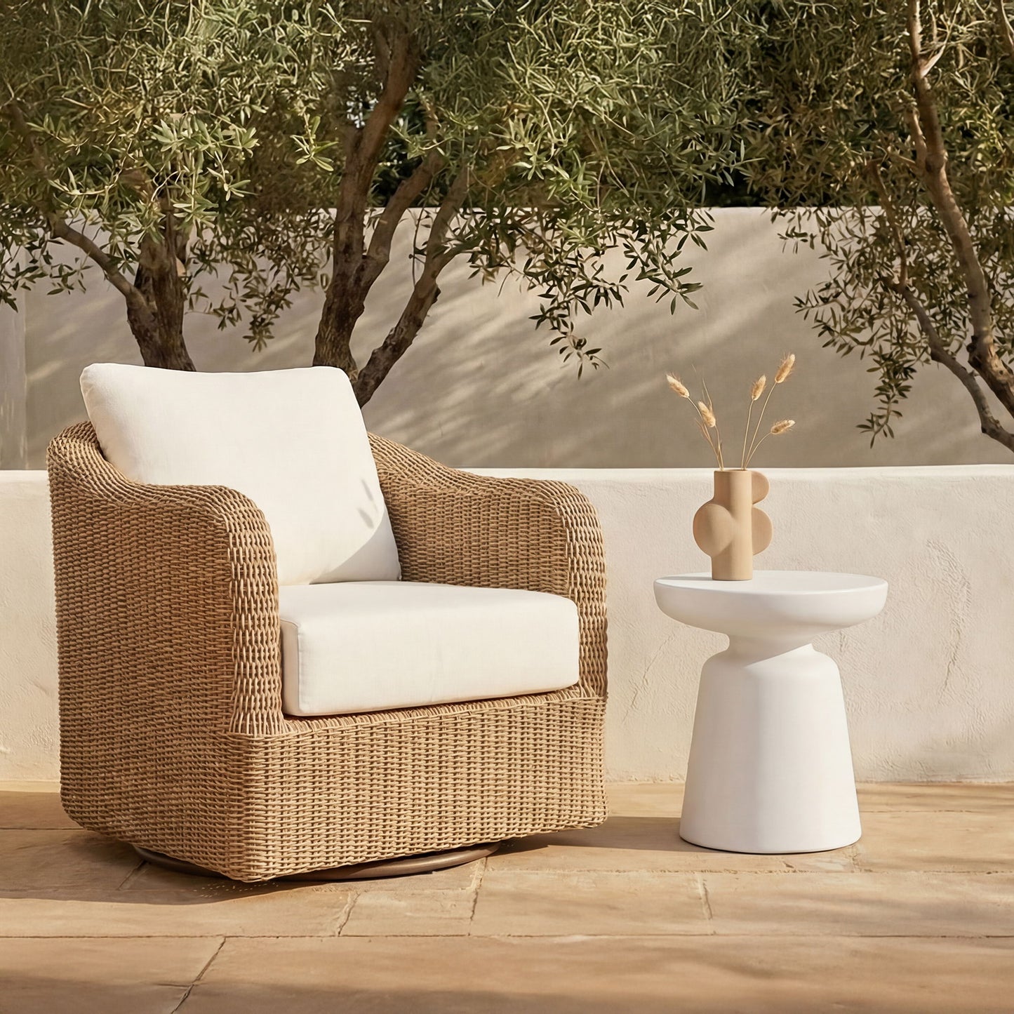 Ruth - Outdoor Side Table - White / Light Brown