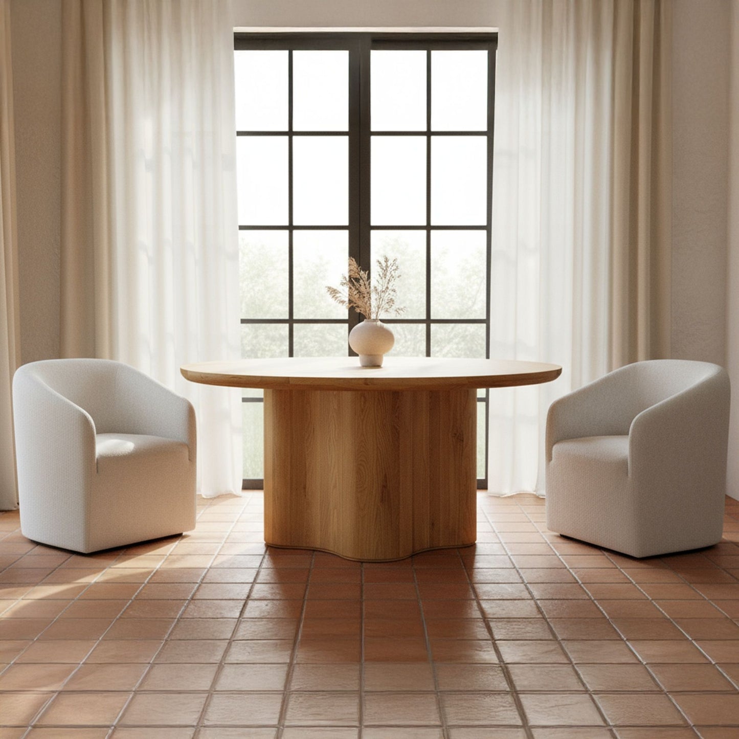 Sandy - Fabric Rolling Dining Chair - Off White