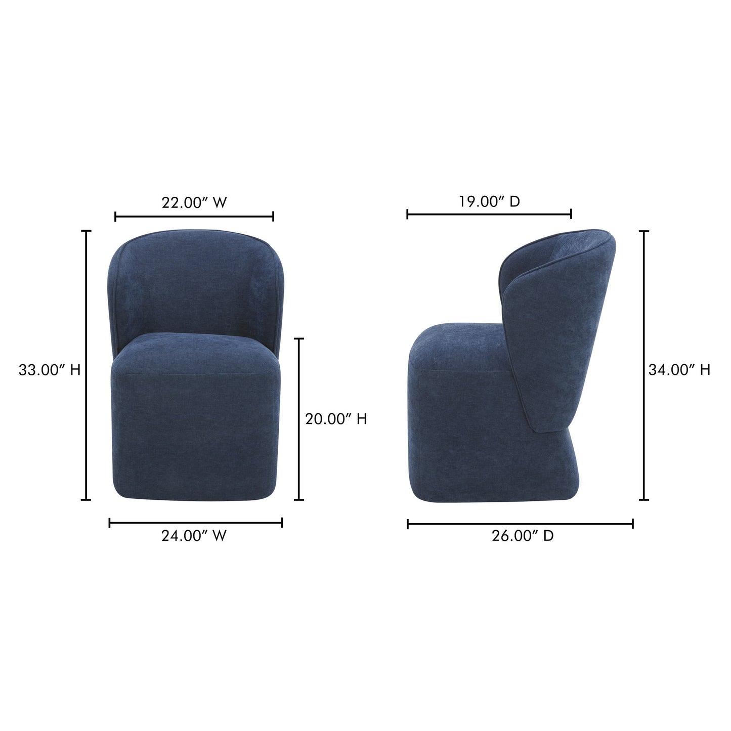 Larson - Fabric Rolling Dining Chair - Navy Blue