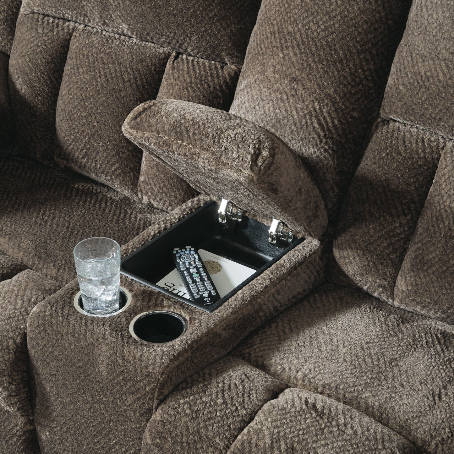 Frohn - Chocolate - Dbl Reclining Loveseat With Console - Fabric