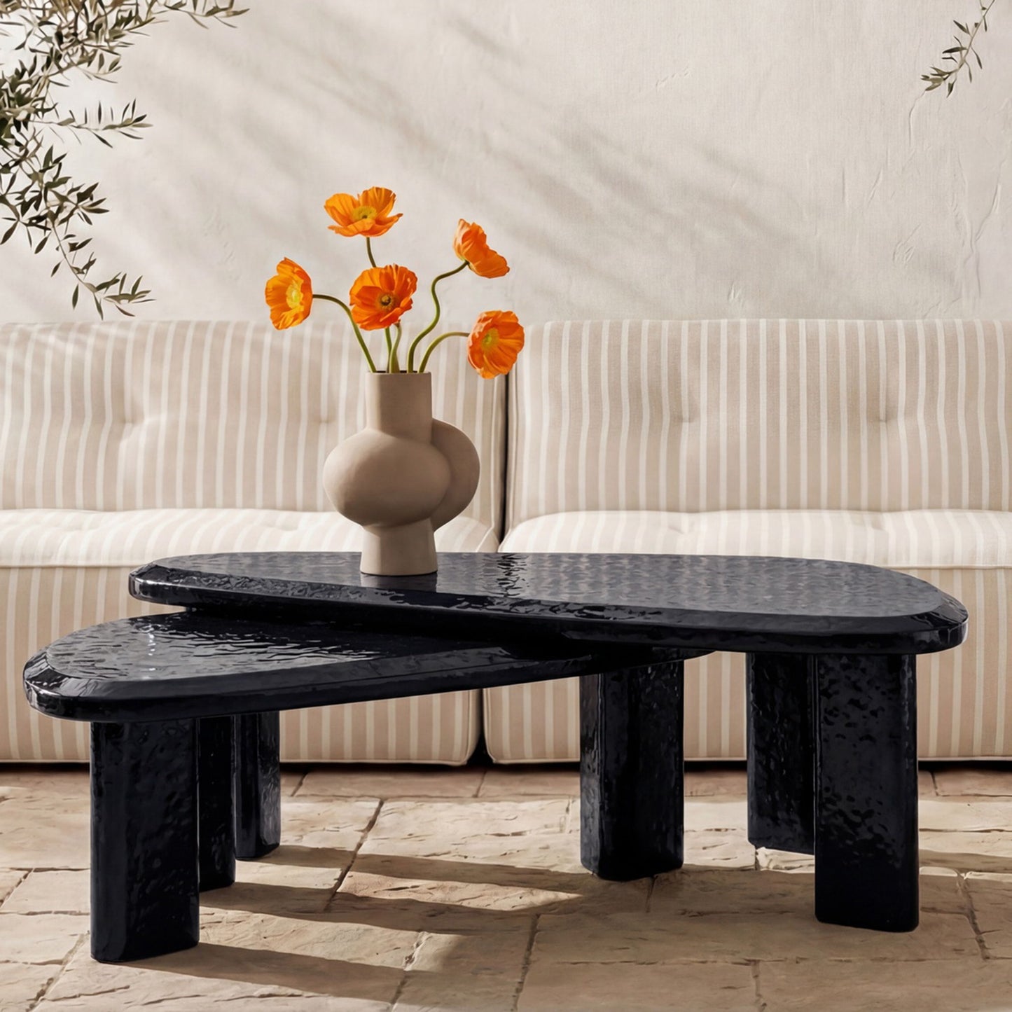 Sophie - Outdoor Nesting Table Set - Charcoal Lacquer / Gray