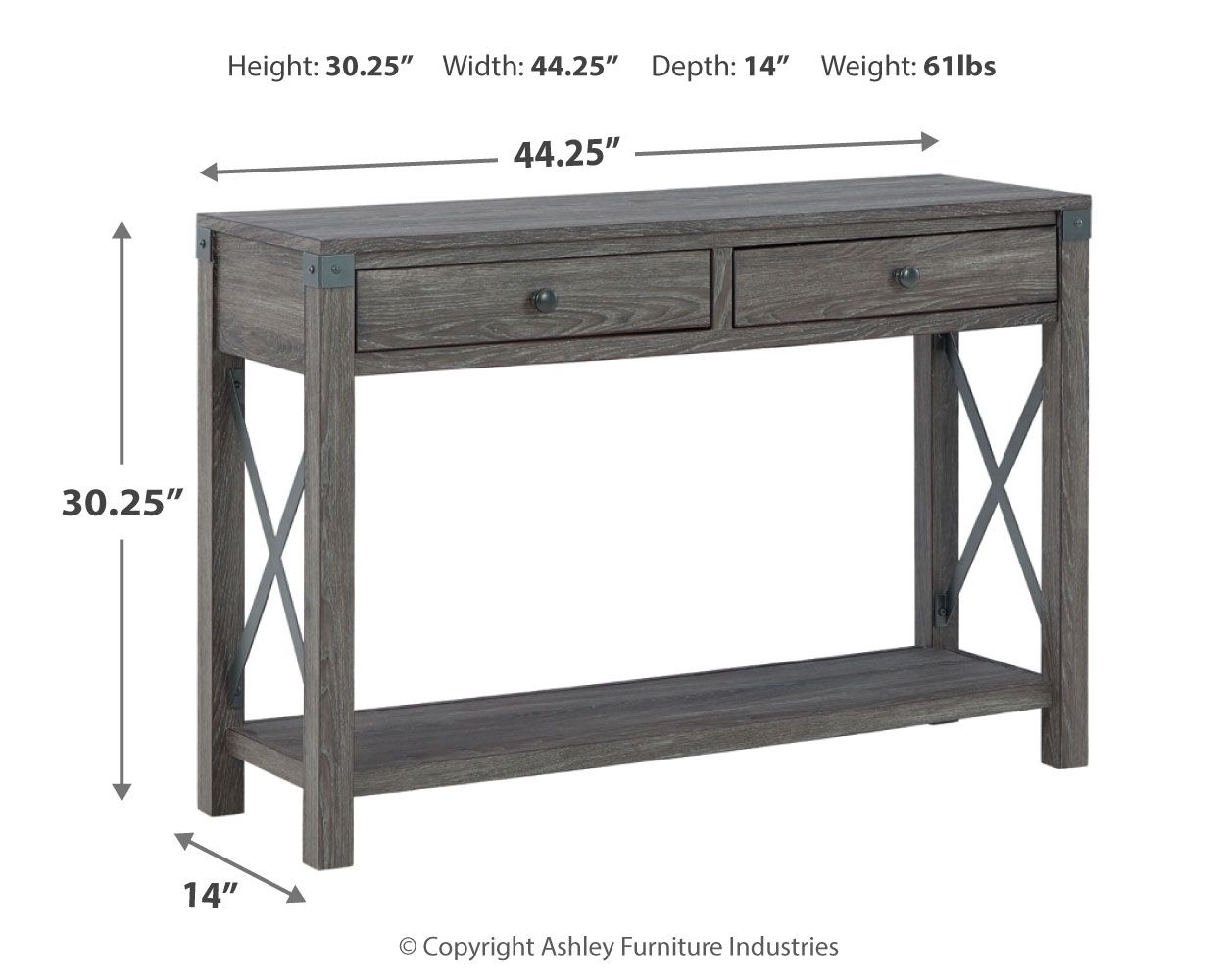 Freedan - Console Sofa Table - Grayish Brown