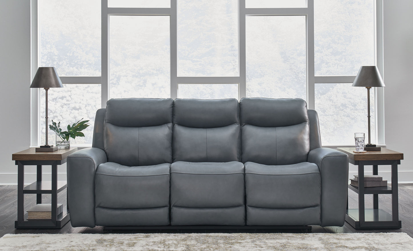 Mindanao - Steel - Pwr Reclining Sofa With Adj Headrest - Leather Match