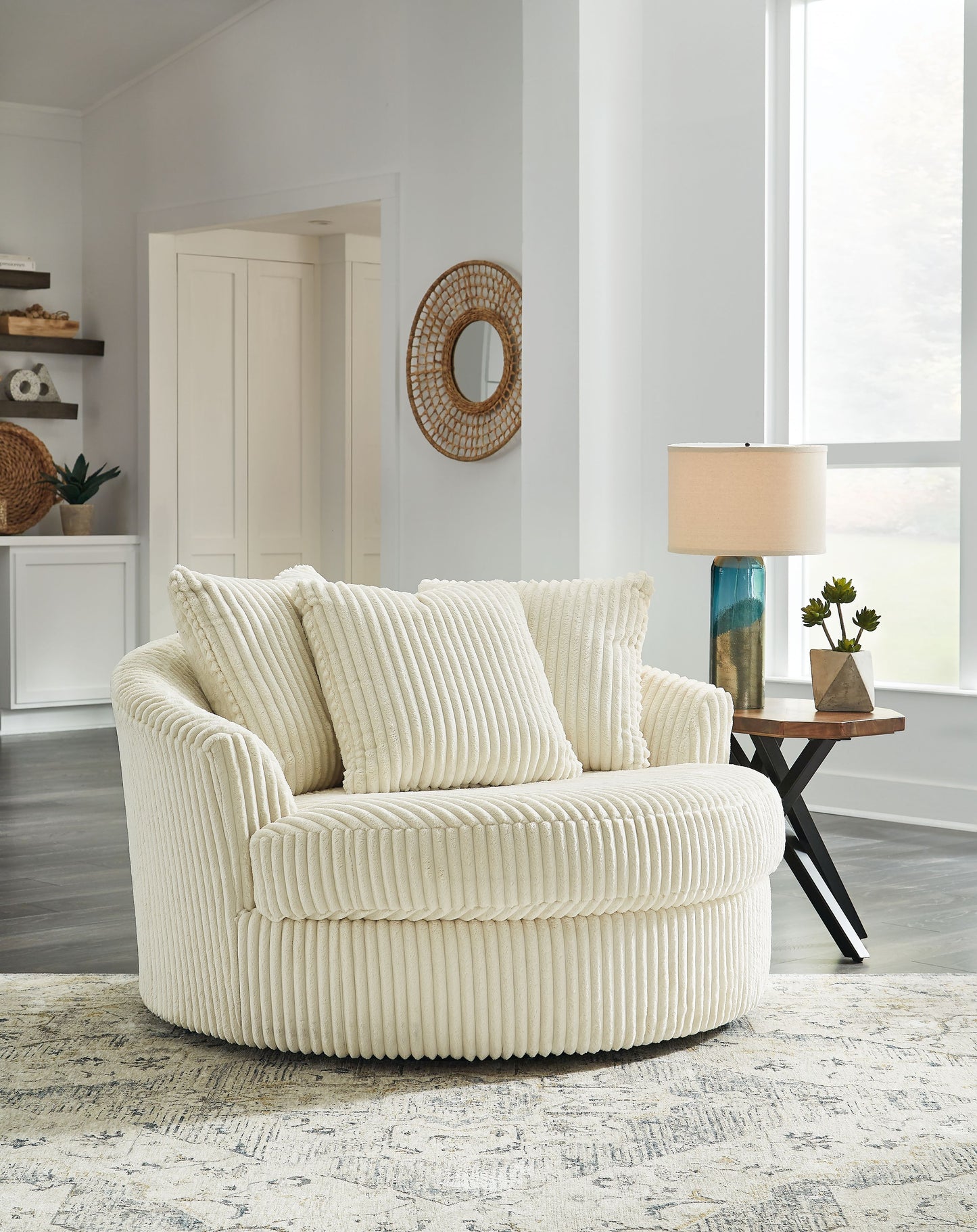 Lindyn - Ivory - Oversized Swivel Accent Chair - Fabric