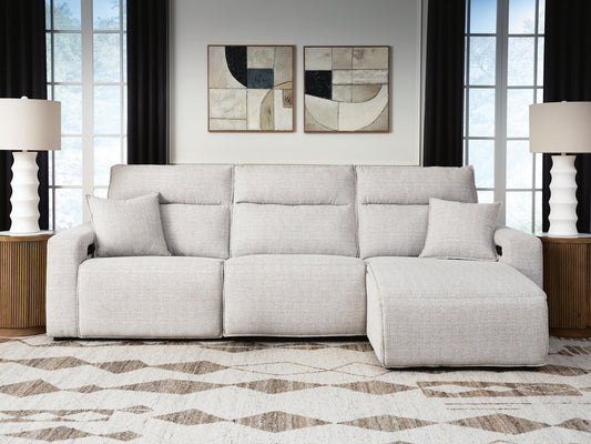 Modmax II - 3-Piece Power Reclining Sofa With RAF Press Back Power Chaise - Stone - Next-Gen Nuvella