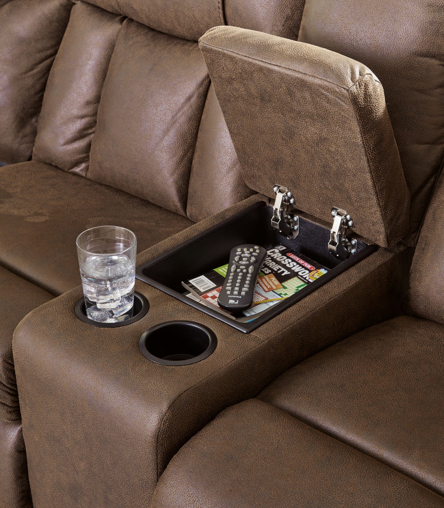 Trail Boys - Walnut - 2-Piece Reclining Sectional With Raf Reclining Loveseat With Console - Faux Leather