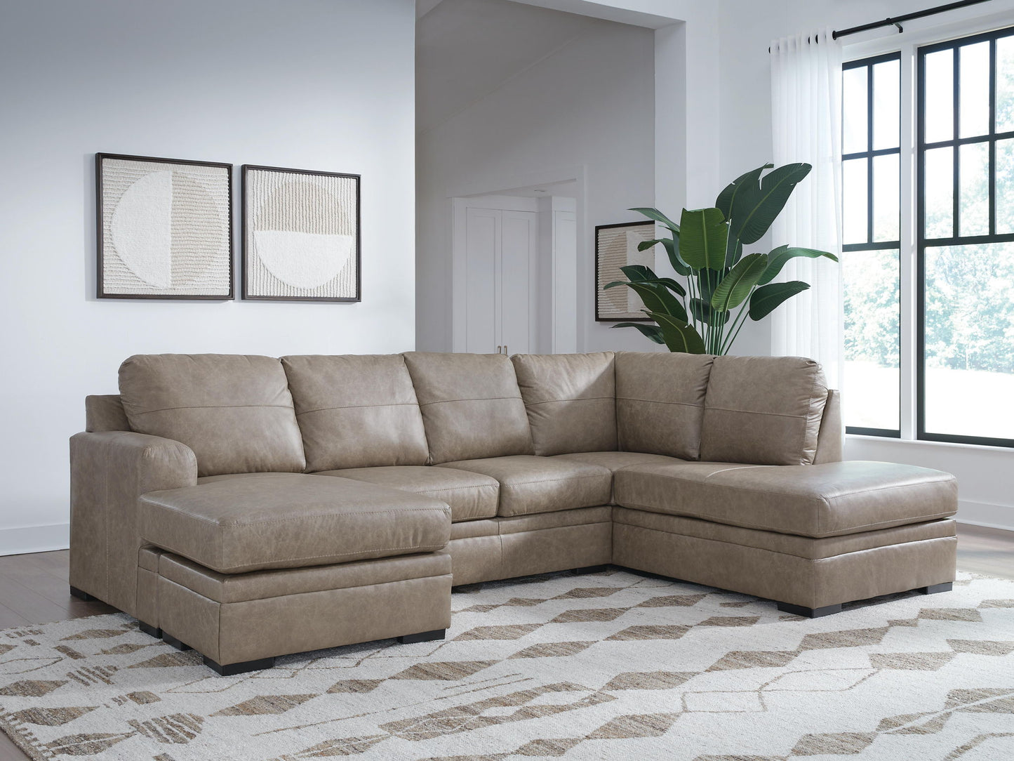 Amuleto - 2-Piece Sectional With Raf Corner Chaise - Leather Match - Desert