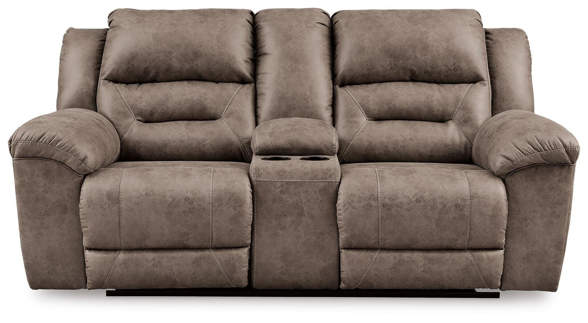 Stoneland - Double Reclining Power Loveseat With Console - Fossil - Faux Leather
