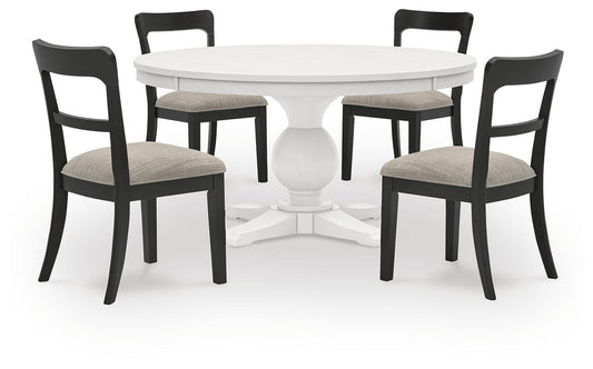Greddinton - Round Dining Table Set - Black Chairs