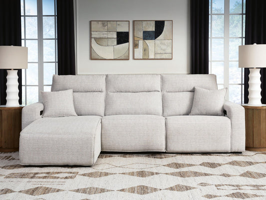 Modmax II - 3-Piece Power Reclining Sofa With LAF Press Back Power Chaise - Stone - Next-Gen Nuvella