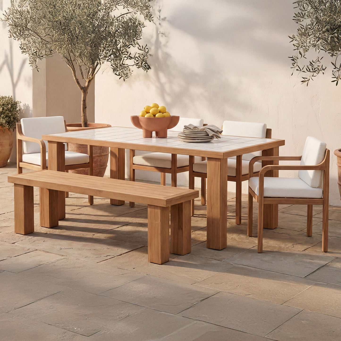 Marina - Outdoor Ceramic Dining Table - Light Brown