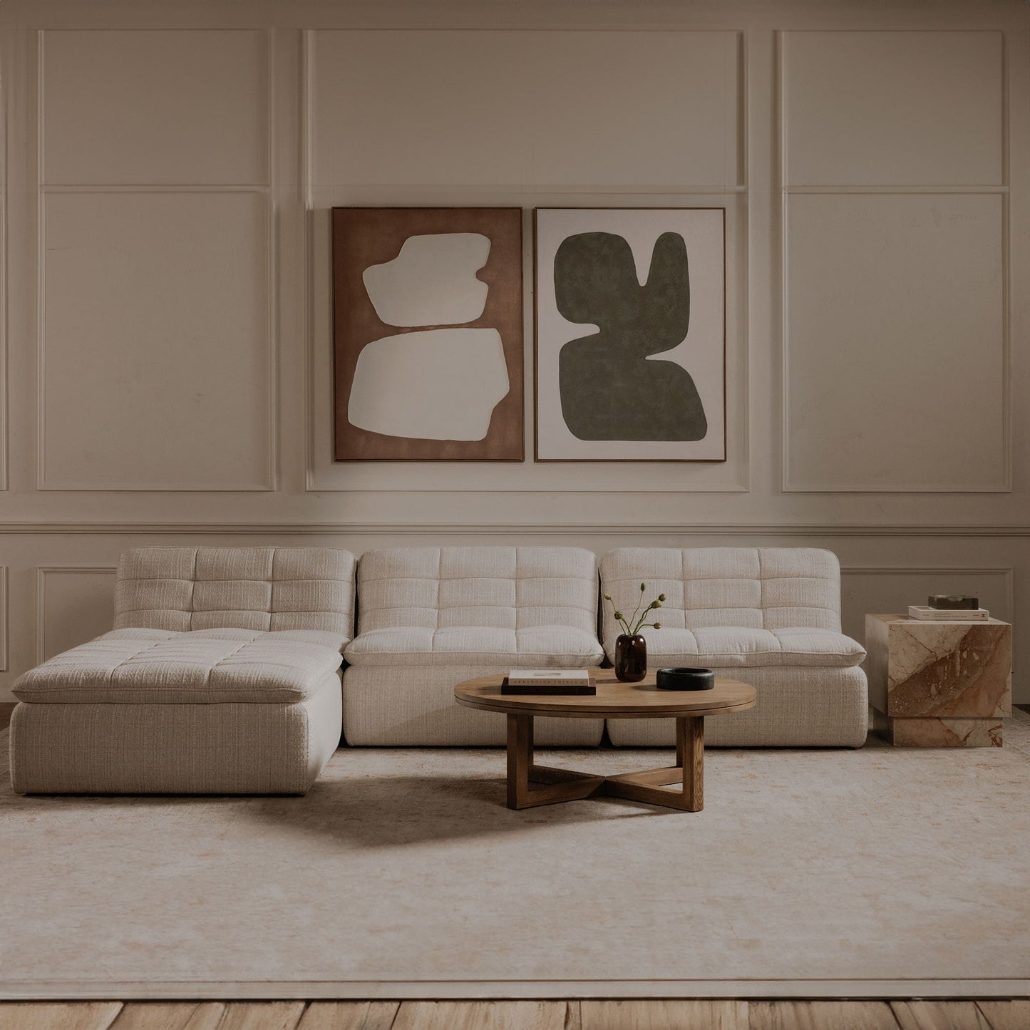 Lino - Armless Modular Sofa - Textured Oat / Beige