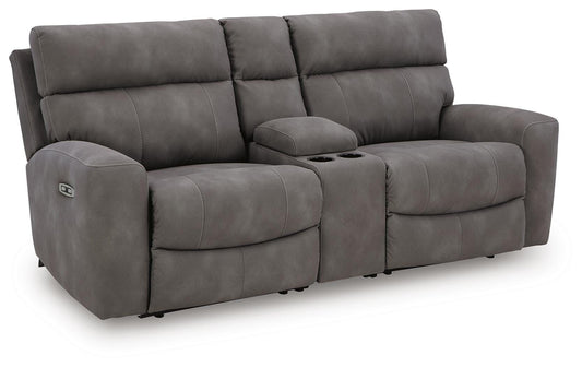 Next-Gen Durapella - 3-Piece Power Reclining Sectional Loveseat With Console - Slate - Faux Leather