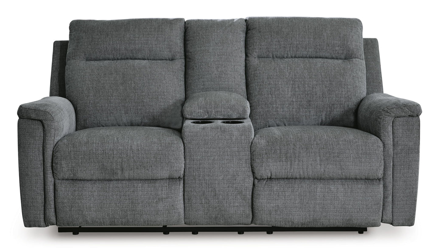 Barnsana - Dbl Power Reclining Loveseat with Console - Fabric - Gravel