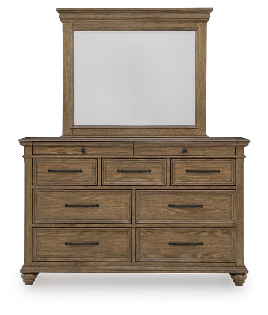 Karallin - 3 Pc. - Queen Panel Storage Bed, Dresser And Mirror - Medium Brown