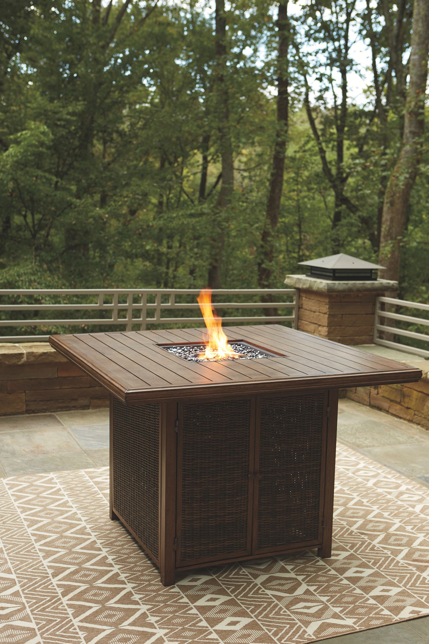 Paradise - Medium Brown - Square Bar Table W/Fire Pit