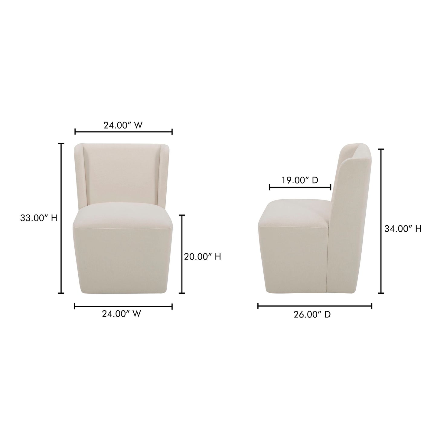 Cormac - Rolling Dining Chair - Cream / White
