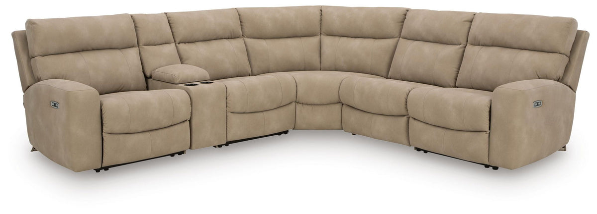 Next-Gen Durapella - 6-Piece Power Reclining Sectional With Storage Console - Sand - Faux Leather
