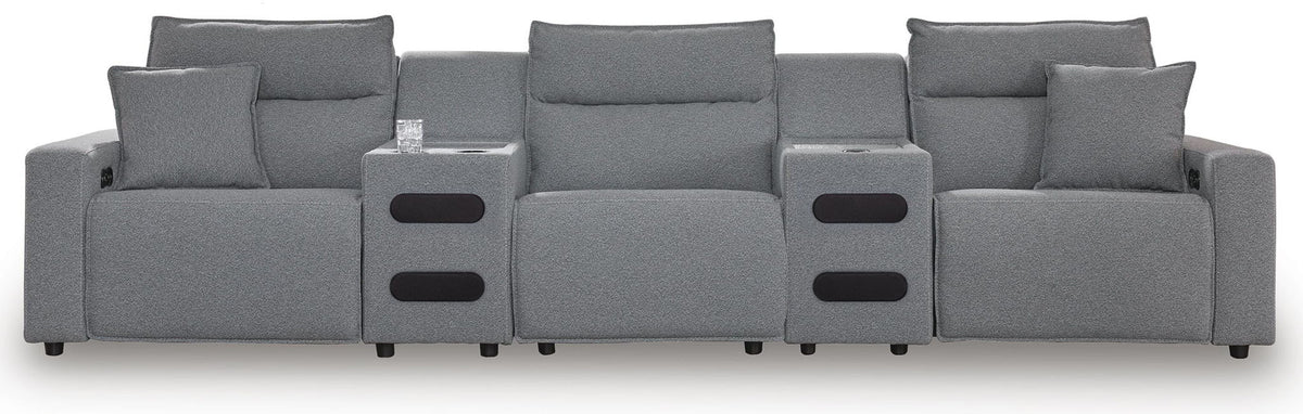 Modmax II - 5-Piece Power Reclining Sectional With Power Armless Recliner And 2 Audio Consoles - Salt And Pepper - Next-Gen Nuvella