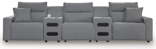 Modmax II - 5-Piece Power Reclining Sectional With Power Armless Recliner And 2 Audio Consoles - Salt And Pepper - Next-Gen Nuvella