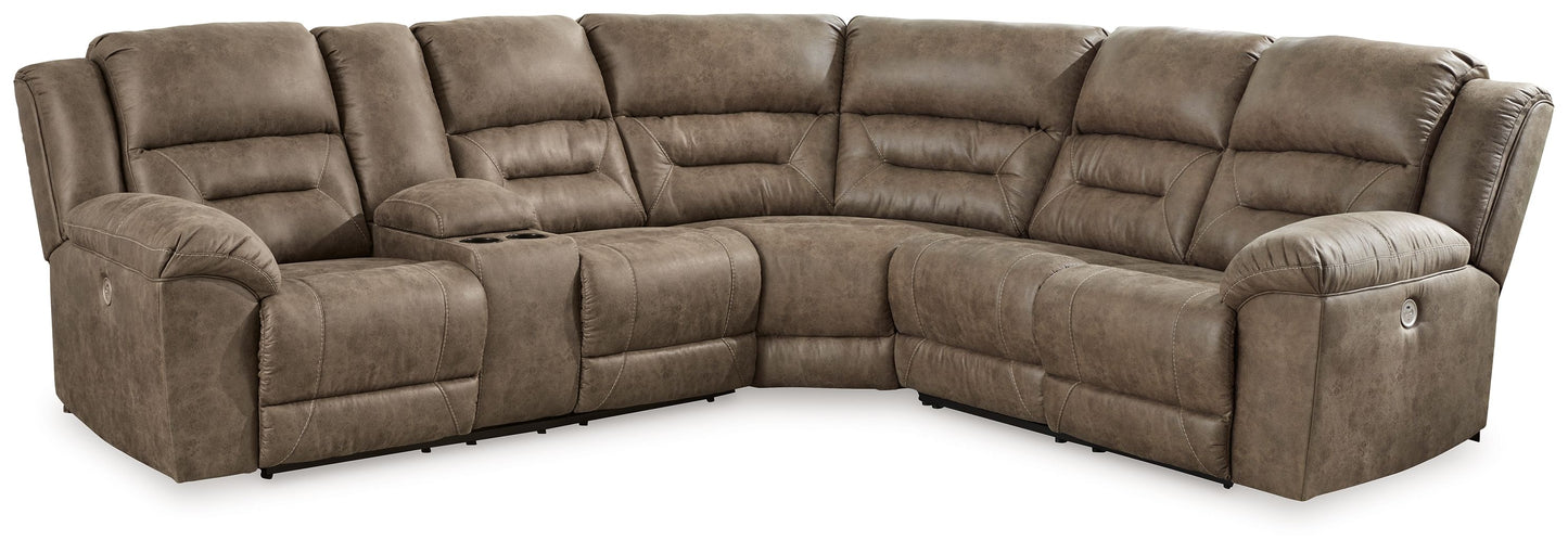 Ravenel - Fossil - 3-Piece Power Reclining Sectional With Laf Power Reclining Loveseat With Console - Faux Leather