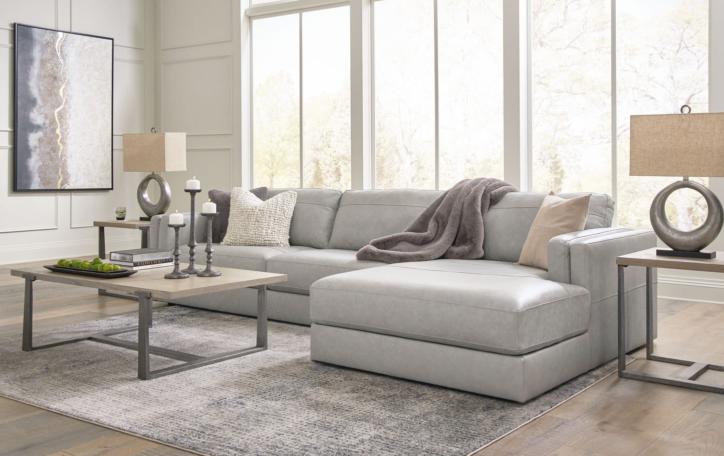 Amiata - Glacier - 2-Piece Sectional With Raf Corner Chaise - Leather Match