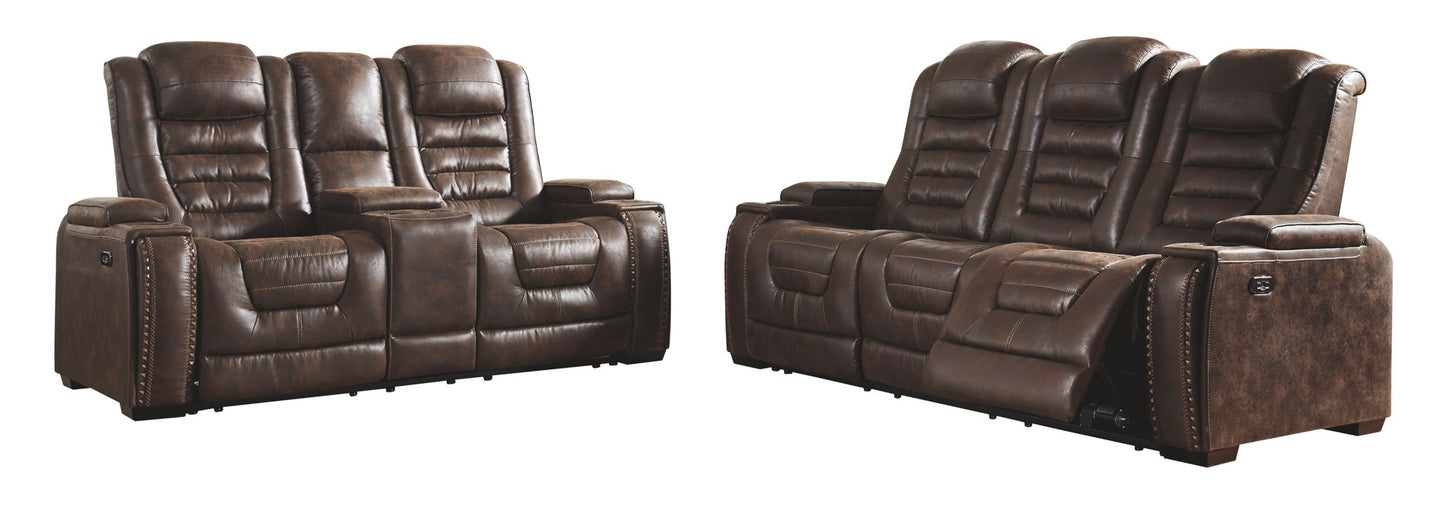 Game Zone - Bark - PWR REC Loveseat/Con/Adj HDRST