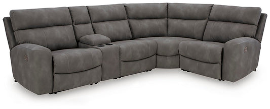 Next-Gen Durapella - 5-Piece Power Reclining Sectional With Console - Slate - Faux Leather