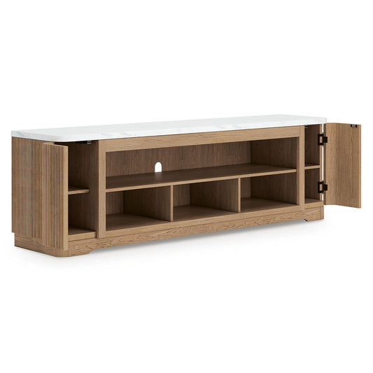 Camdill - XL TV Stand With Fireplace Option - Light Brown