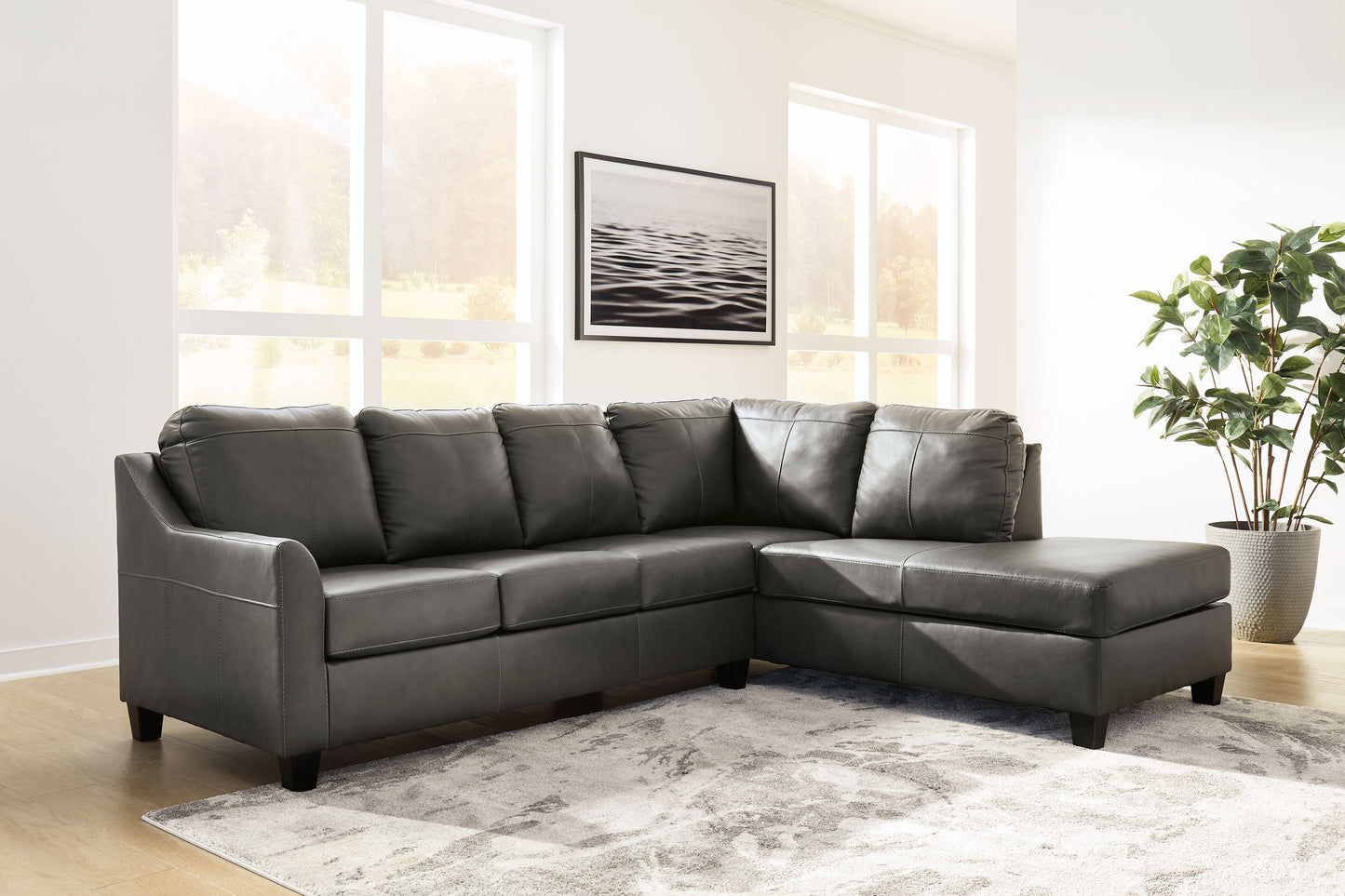 Valderno - Fog - 2-Piece Sectional With Raf Corner Chaise - Leather Match