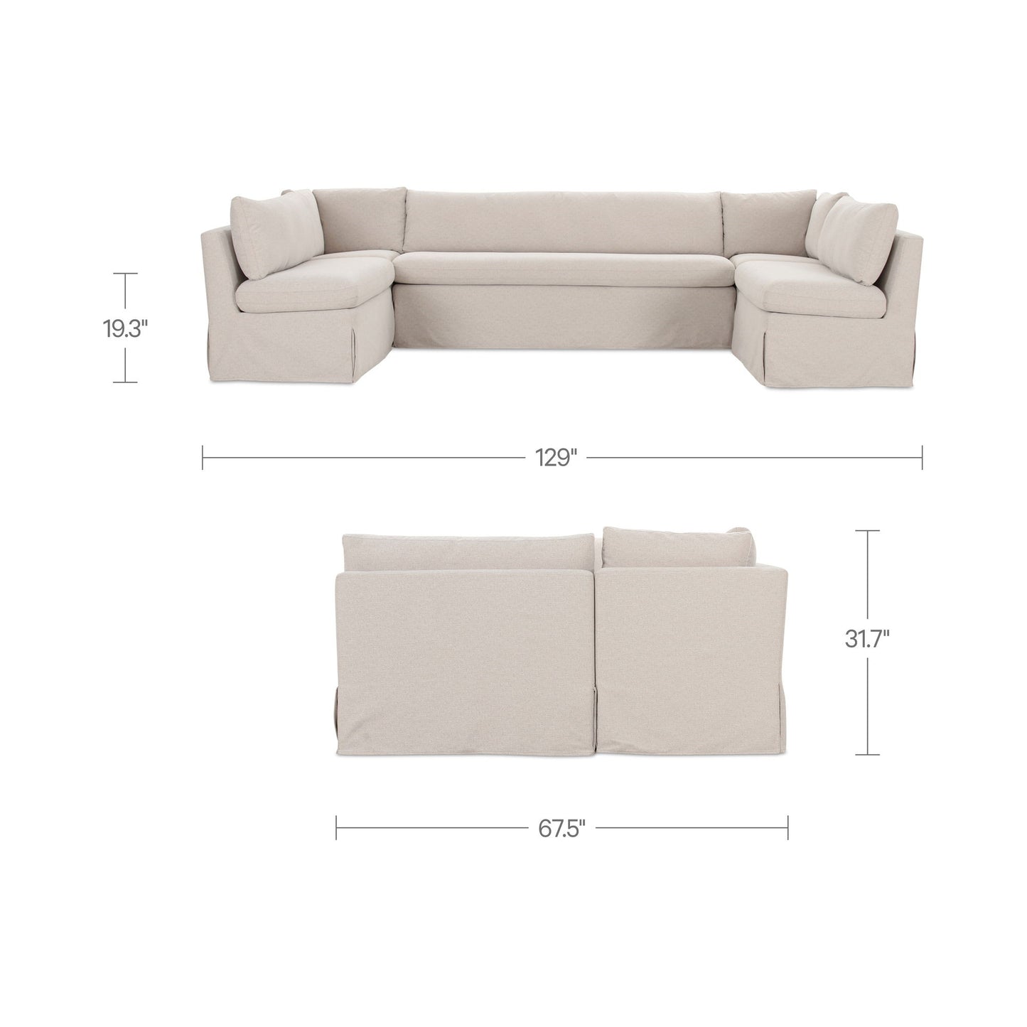 Fable - 5 Piece Slipcover Dining Banquette U-Shape - Beige