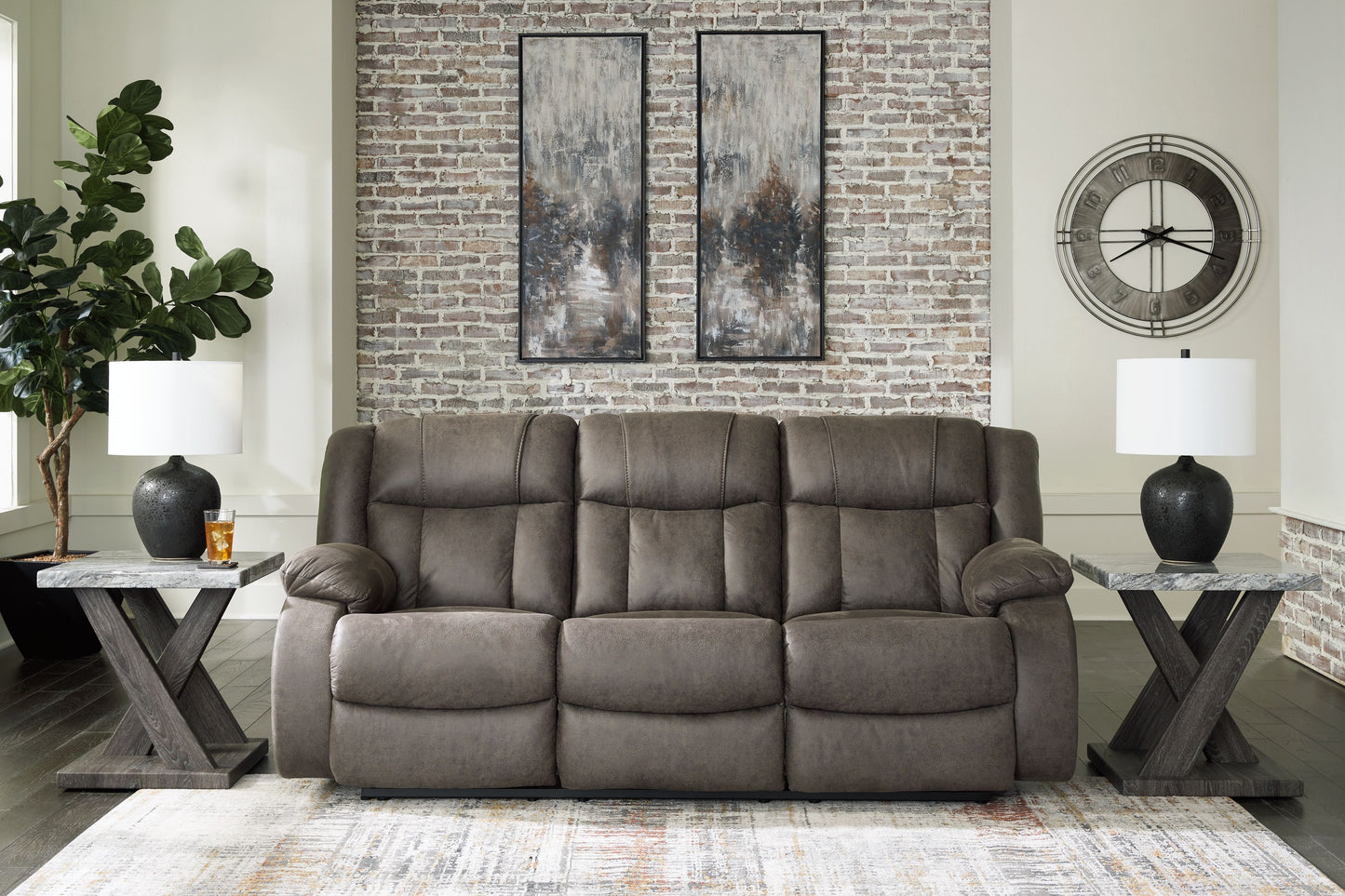 First Base - Gunmetal - Reclining Sofa - Faux Leather