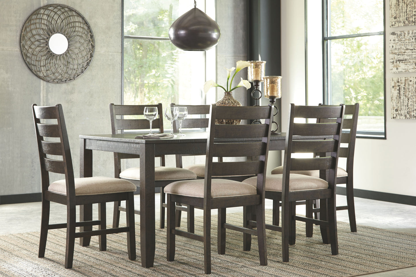 Rokane - Brown - Dining Room Table Set (Set of 7)