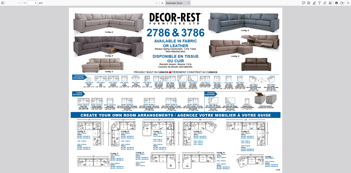 🇨🇦 Decor-Rest Furniture 2786 Customizable Reclining Sofa Collection