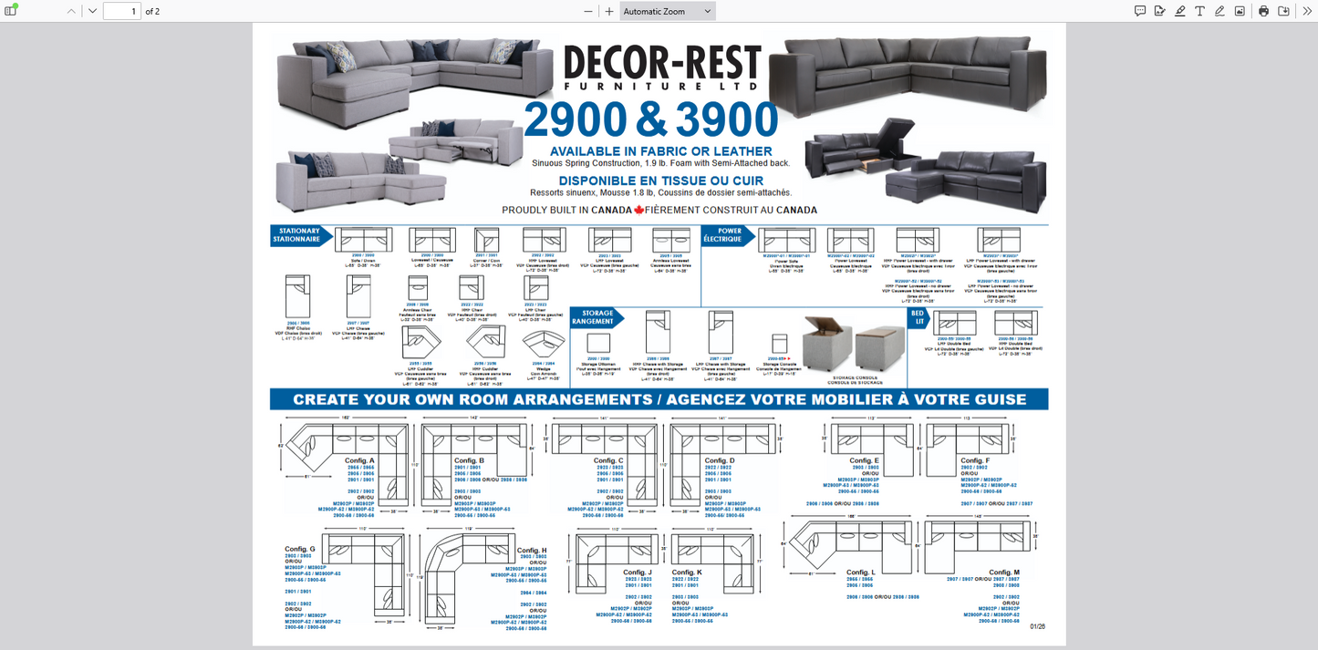 🇨🇦 Decor-Rest Furniture 2900 Customizable Reclining Sofa Collection