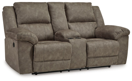 Laresview - Fossil - Dbl Reclining Loveseat With Console - Faux Leather