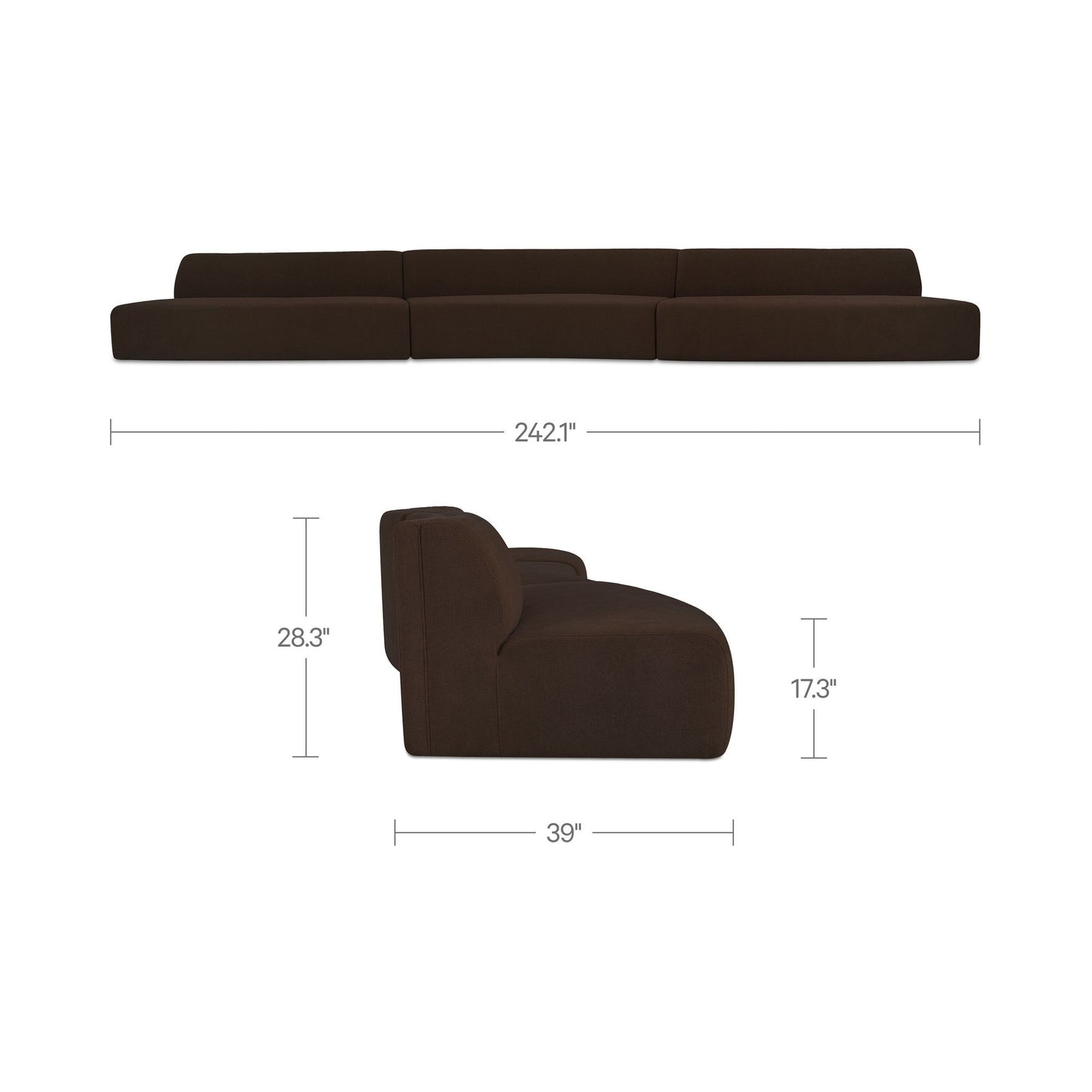 Naomi - 3 Piece Wave Modular Sectional - Dark Brown