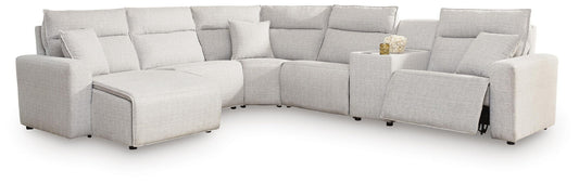 Modmax II - 6-Piece Power Reclining Sectional With LAF Press Back Power Chaise And Console - Stone - Next-Gen Nuvella