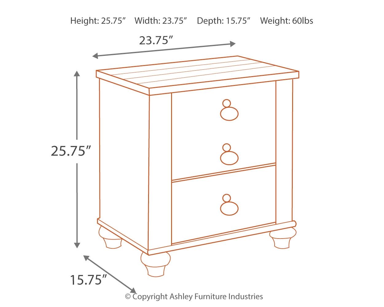 Willowton - Brown / Beige / White - Two Drawer Night Stand